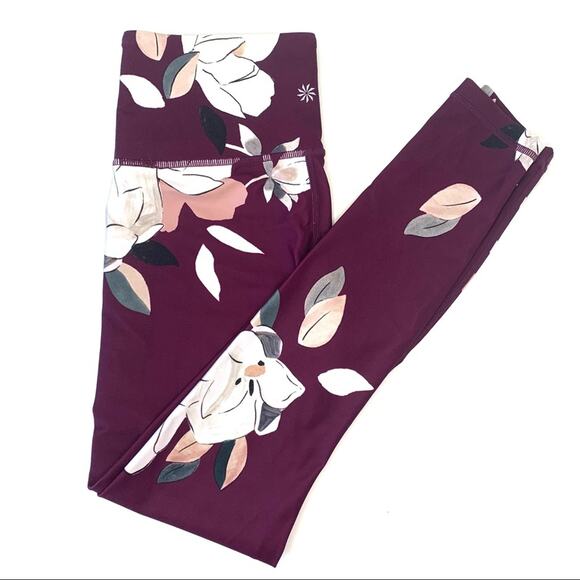 Athleta Elation Leggings Sz XS Women's Floral 7/8 Length Maroon Hidden Pocket - Picture 1 of 6